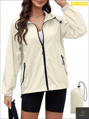 Lightweight Waterproof Rain Jacket with Hood Packable Windbreaker Travel Coat